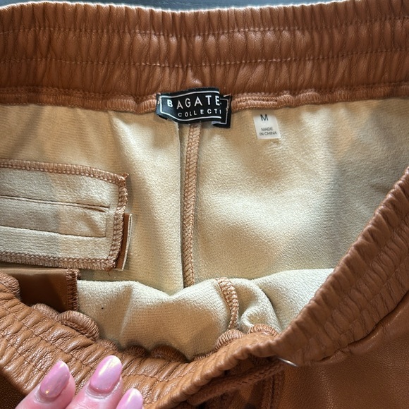 Stylish Tan faux leather Joggers - Picture 4 of 4